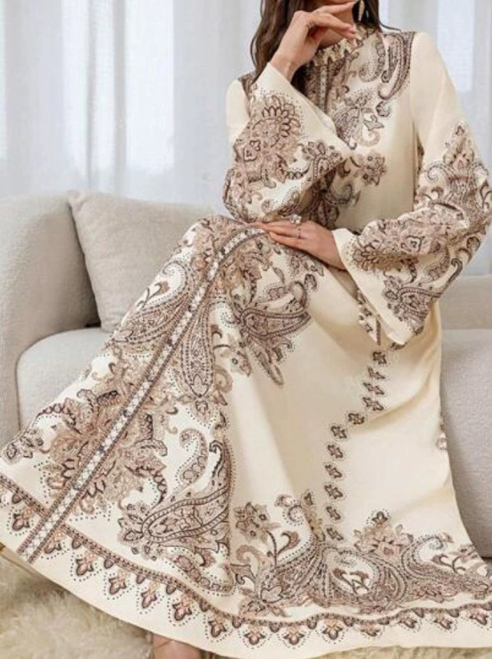 ZARA Palace Stand Collar Lantern Sleeve Floral Maxi Coat Dress